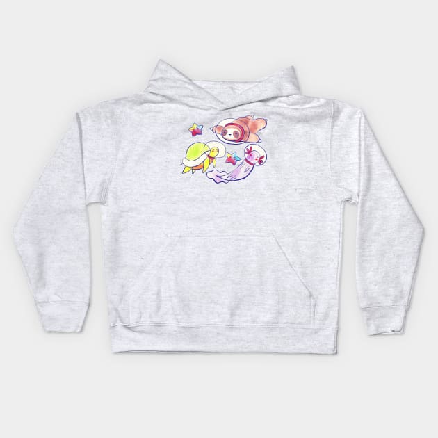 Space Sloth Turtle and Axolotl Kids Hoodie by saradaboru